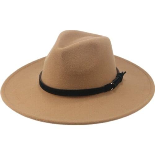 Fedora hats big brim 9.5cm solid belt band women men hats dress formal casual outdoor gentlemen panamas camel yellow felted hats