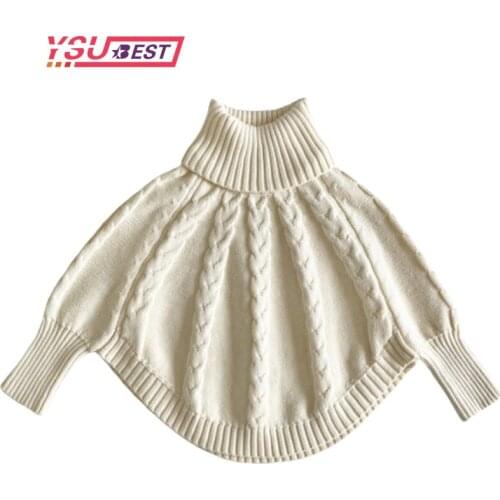 Baby Girls Sweaters Children Cotton Cape Sweater Coats Knit Turtleneck Cloak Pullover Girls Christmas Clothes Knitted Pullover