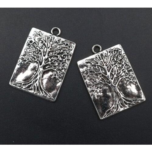 WKOUD 6pcs Silver Color Life Tree Charm Square Alloy Pendants Vintage Necklace Bracelet DIY Metal Jewelry Handmade A1698