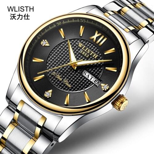 WLISTH Fashion Luxury Steel Waterproof Watch Man Hour Top Quality 40MM Quartz Men Watch Dual Calendar Clock Business Mens Watch