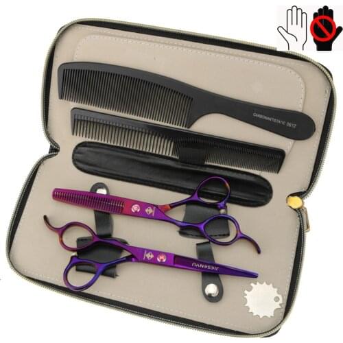 Japan imported 6 inch 440c purple left hand powder drill screw hairdressing scissors household plus thin cut bangs scissors