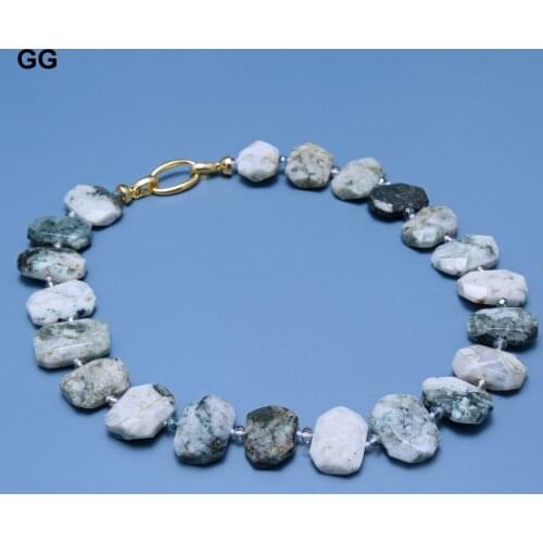 GuaiGuai Jewelry 19" Natural Green Agates Chunky Rectangle Real Gems Choker Necklace Ethnic For Women