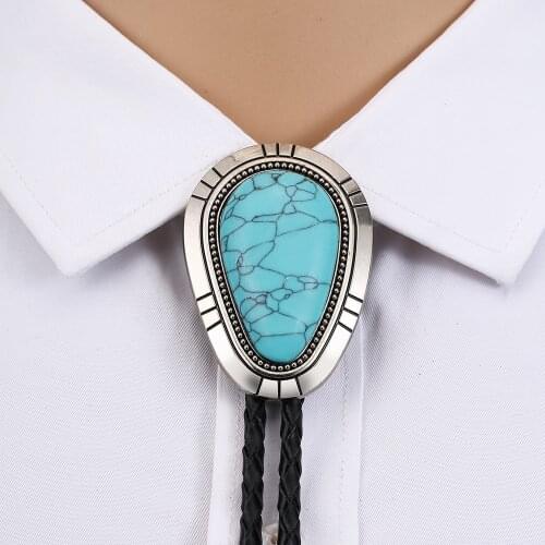 Western cowboy bolo tie drop natural turquoise leather collar rope unisex casual clothing accessories