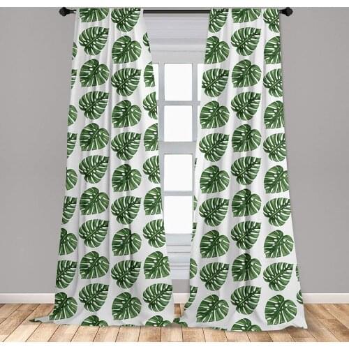 Green Leaf Curtains Tropical Jungle Leaves Palm Trees of Hawaii Watercolor Style Summer Nature Window Curtains for Living Room