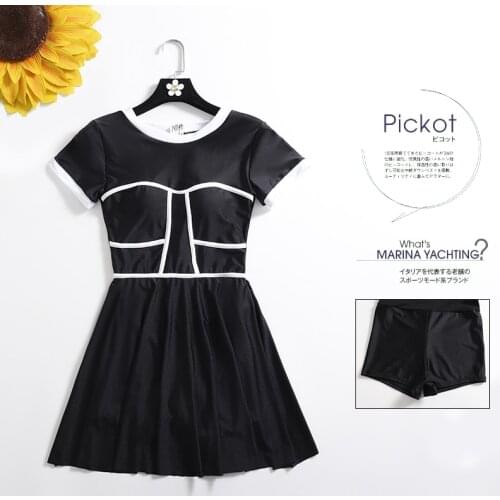 2021 Women Black Short Sleeve One Piece Swimwear Patchwork Bathing Suit Swimming Beach Wear Plus Size Padded Swimsuit Female