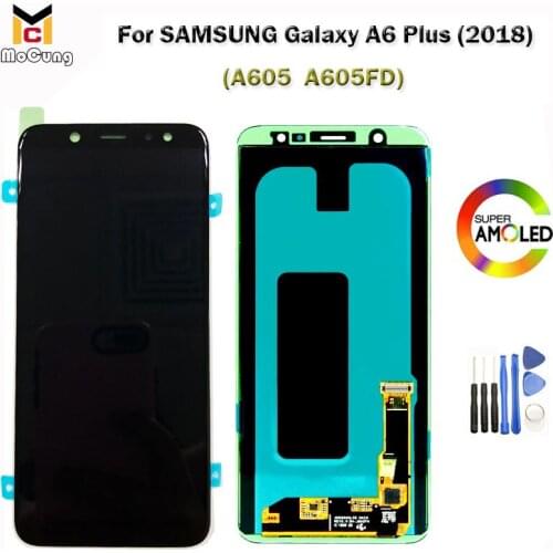 100% Tested OK Super AMOLED For Samsung Galaxy A6+ / A6 PLus 2018 A605 A605F SM-A605FD LCD Display Touch Screen Digitizer +Tools