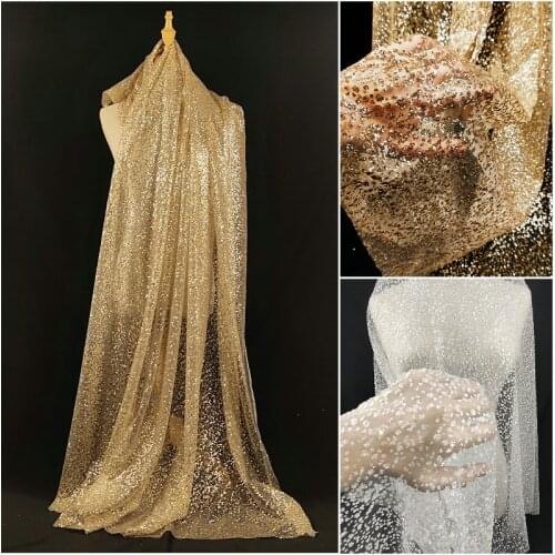 Gold Colors Hot Glitters Mesh Net Yarn Lace Fabric DIY Wedding Dress Veil Wedding Ceremony Background Decoration Sewing V2557