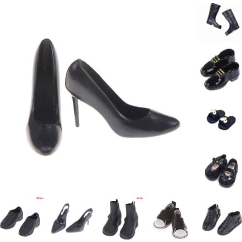 1pair Fashion Black Shoes 1:12 Dollhouse Miniature DIY Cabin Fittings Stiletto Shoes Toys