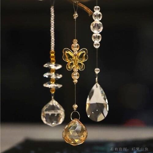 2 PCS Fashion Luxury Home Decoration Pendant K9 Crystal Ball Butterfly Water Drop Bead Curtain New House Decor