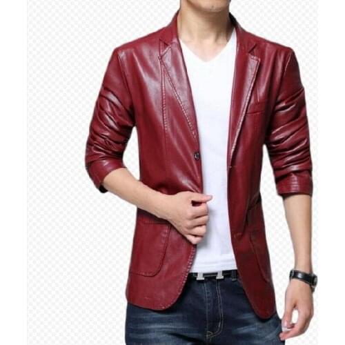 2021 Men Retro Large lapel Leather Blazer Men Blazers Men Slim Fit Plus Size Blazer Imitation sheepskin wash PU Leather Jacket
