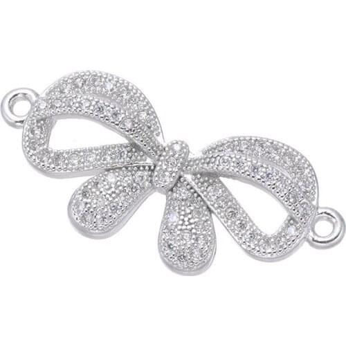 5pcs Micro Pave Jewelry Shining Zircon Bowknot Connectors For Bracelets Wholesale Micro Pave Charms Vintage Accessories