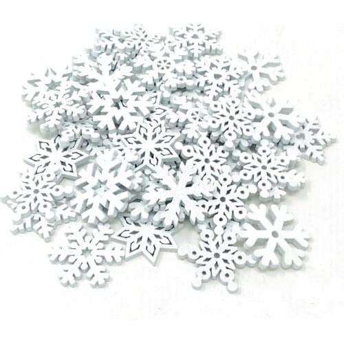 50pcs/lot 25mm Wooden Mixed White Christmas Shapes Pendants Winter Snowflake Sewing Accessories