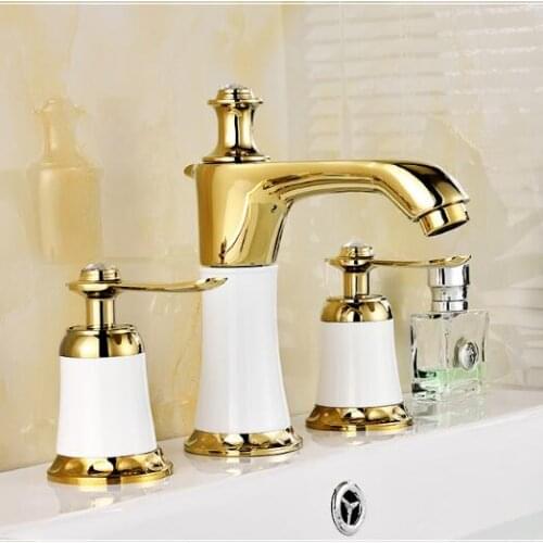 8" spread Cold&hot Basin Faucet Brass White and gold Bathroom Sink Faucet 2 Handles Sink Mixer Tap 3pcs Deck Mounted
