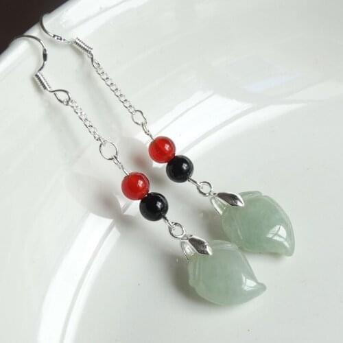 925 Silver Natural Emerald peach Bead Jade Circular Beads Earrings Original DIY By Hand Accessories Women Stone Jewelry