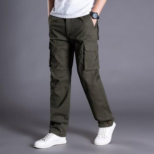 Mens Cargo Pants Casual Multi Pockets Military Tactical Pants Men Outerwear Army Straight Slacks Long Trousers Men Clothes