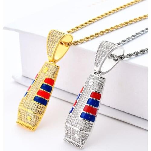 Freewear Fashion Personality Micro Cubic Zircon Copper Gold Silver Plated Shaver Pendant Necklace Bling Men Jewelry