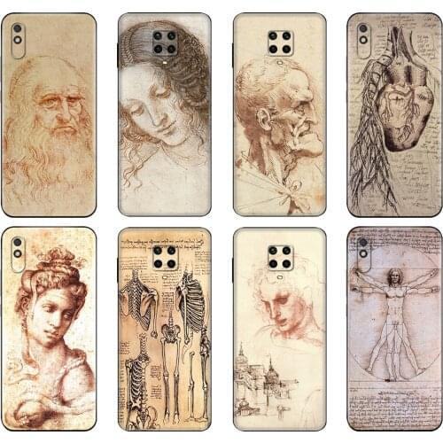 Black tpu Case For Xiaomi Redmi 7A 8 8A 9 9A 9C Case Redmi Note 8T 8 Pro T Note 9 9S 9 Pro Case Italy leonardo da vinci art