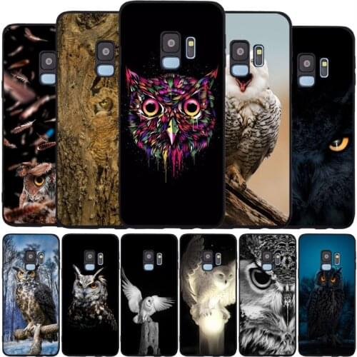 Animal Owl Black Silicone Phone Case For Samsung S21 S20 A11 S10 S10E S9 S8 Plus Lite Note10 Note20 Ultra TPU Cover