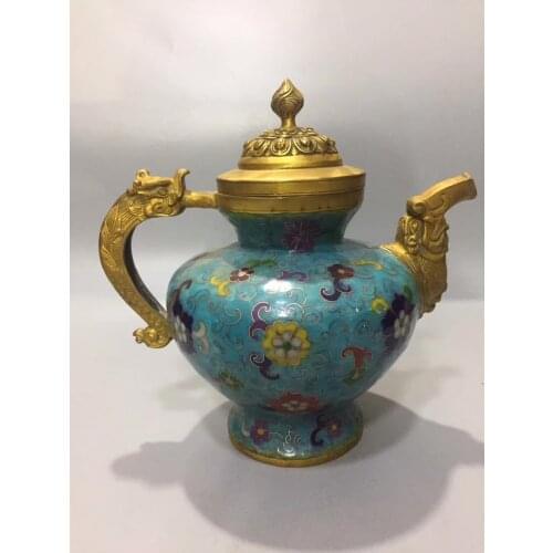 Pure Bronze Cloisonne Carving Flower Wine Pot Water Bottle, Teapot, Auspicious Animal Statue Household Decoration