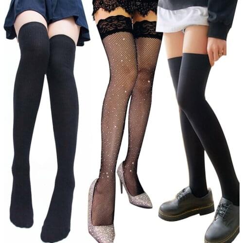 Lolita Girl Women Sexy Velvet Over Knee Lace Fishnet Stockings Fake Thigh High Long Socks Pantyhose Stay Ups Tights