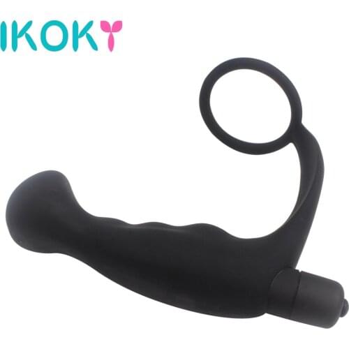 IKOKY Anal Vibrator Dildo Butt Plug Prostate Massager Sex Toys for Men Silicone Delay Ejaculation Adult Products Cock Ring