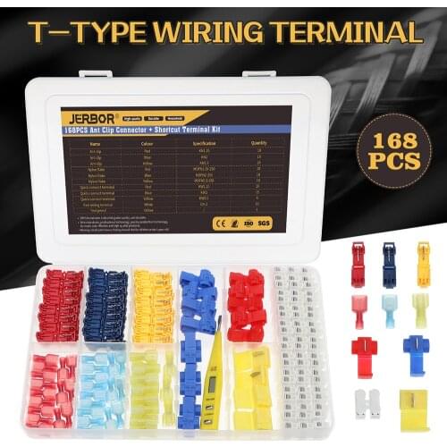 JERBOR 168PCS Snap Splice Lock Wire Quick Terminal Electrical Cable Connectors T-tap Crimp Terminals Connector Ant clip