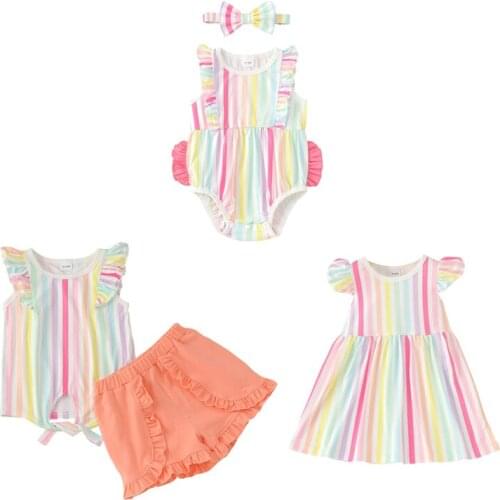 2021-03-27 Lioraitiin 0-6Years Baby Girl Striped Clothes Set Jumpsuit+Headband/A-line Midi Dress/Sleeveless Tops+Shorts