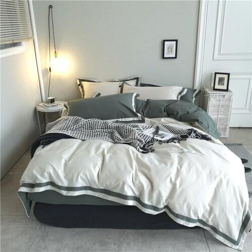 Nordic Style Bedding Set Four-piece Pure Cotton Brushed Duvet Cover Sheet Simple Color Matching Light Luxury Plain Bedding
