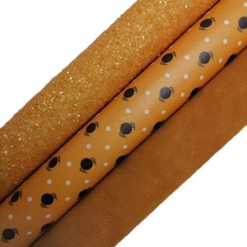 Yellow Glitter leather, Spiders Printed synthetic leather, Suede Faux Leather Sheets For Bow A4 21x29CM Twinkling Ming KM638
