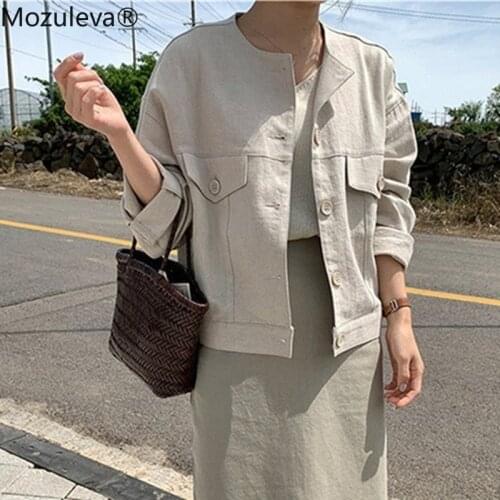 Mozuleva New 2020 Summer Autumn Womens Jacket Casual Pockets Fashionable Cargo Outerwear Cotton and Linen Short Tops femme