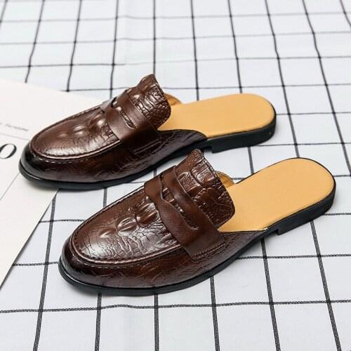 Summer Fashion Mens Brown Babouche Casual Loafer Shoes Designer Round Toe Slip On Alligator Pattern Leisure Zapatos Black ERRFC