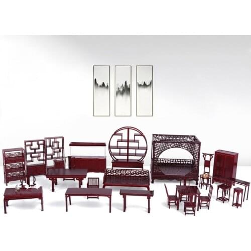 Dollhouse mini Furniture Miniature Doll accessories Chinese Style Plastic Model Bed Table Chair Cabinet Shelf New