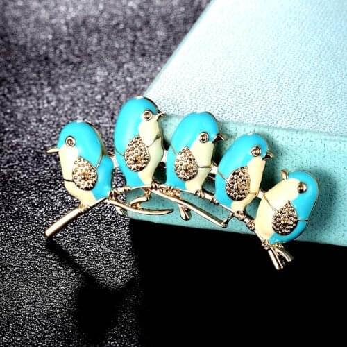 Zlxgirl fashion mens five brids shape brooches jewelry couple womens vintage Enamel scarf pins women carton bags and hats pins
