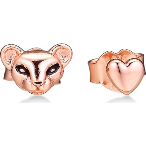 Fashion Female ROSE LIONESS AND HEART EARRING STUDS Sterling Silver Jewelry Earrings For Woman Party Jewelry Making