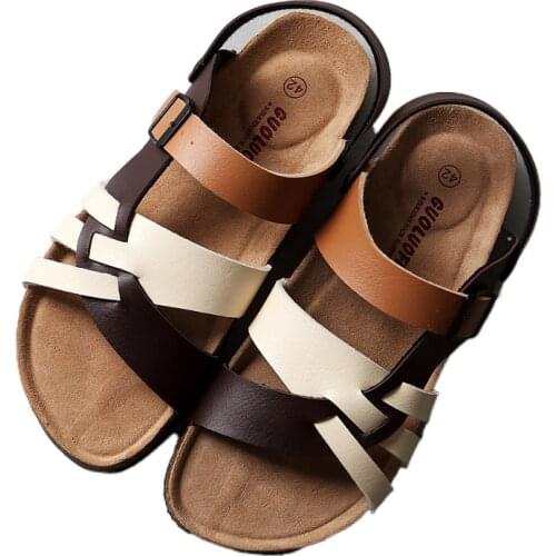 Mens Cork Slippers 2021 Summer New Mens Hollow Two Wear Large Size Flat Sandals Casual Beach Shoes