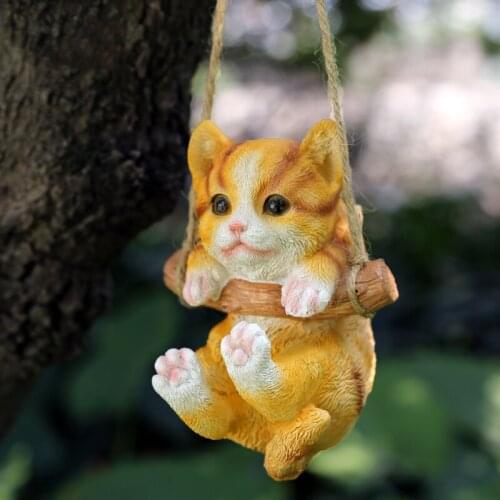 Outdoor Garden Decoration Resin Swing Cat Sculpture Crafts Courtyard Villa Ornaments Landscape Simulation Animal Pendant Art