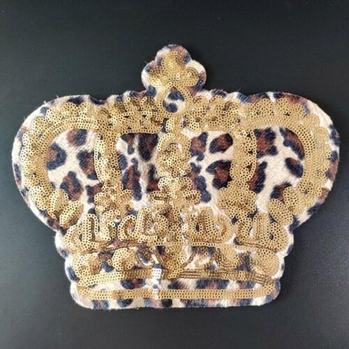 Patches for clothing 230mm Crown Leopard grain Sequined Fabric Sequins Strange thingst Patch Clothes Stickers Christmas gift
