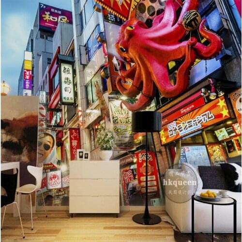 Custom mural Japanese street shops tourist attractions building living room wallpaper mural
