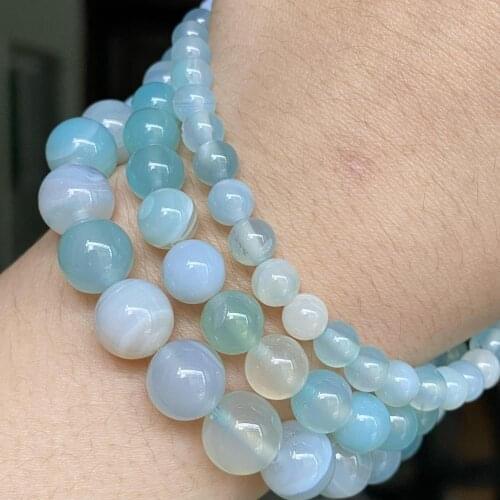 Natural Light Blue Striped Agates Stone Beads Loose Spacer Beads For Jewelry Making Needlework Diy Bracelets Charm 6 8 10mm 15