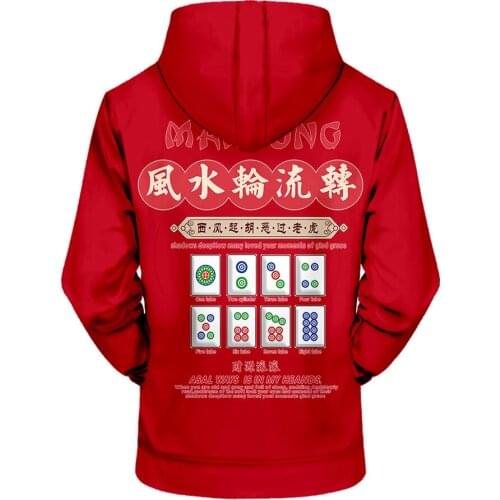 WAMNI Harajuku Hip Hop Letters Mahjong Pattern Funny Hooded Pullover Fashion Street Casual Clothing Mahjong Pattern Sweatshirt