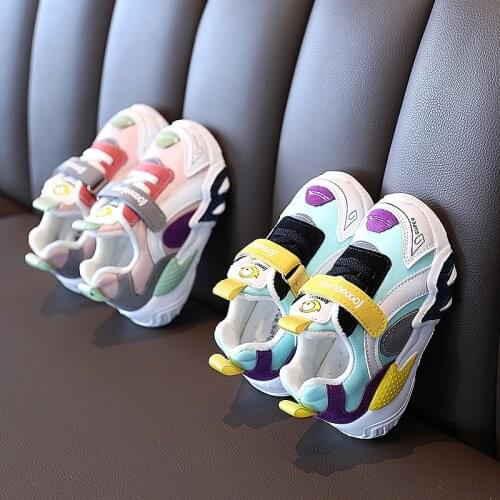 New winter sports shoes for boys and girls cartoon baby cotton shoes Plush Velcro childrens walking shoes