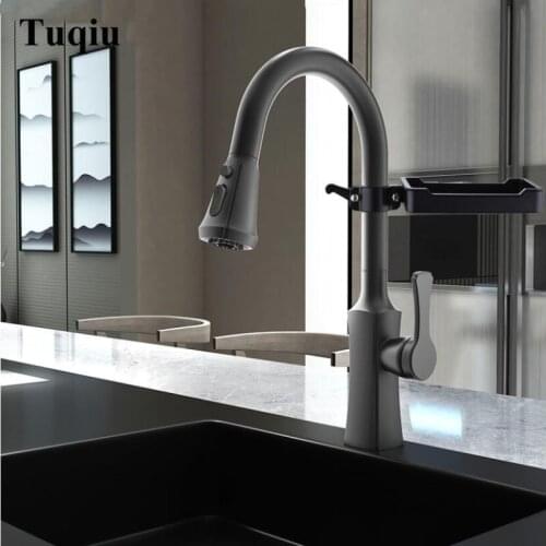 Newly Arrived Pull Out Kitchen Faucet Black Sink Mixer Tap 360 degree rotation kitchen mixer taps Kitchen Tap with Soap Plate