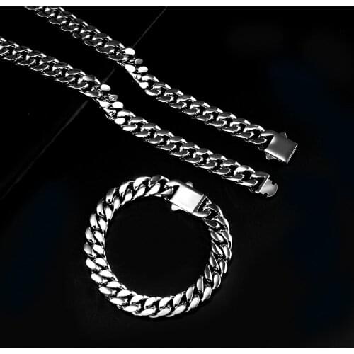 OMKAIMING New Button Stainless Steel Necklaces for Men Women Hip-Hop Waterproof Curb Cuban Link Chain Fine Polishing Jewelry