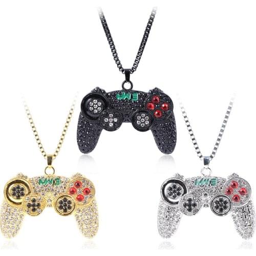 Hip Hop Punk Crystal Game Machine Handle Necklace Pendant Play Game Controller Necklace For Women Men Fashion Cool Jewelry