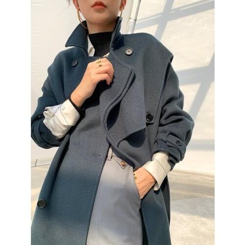 High end light luxury double-sided cashmere tweed childrens coat 2021 winter new long lace up thin wool tweed coat