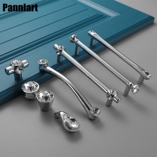 Pannlart 1 Pc Luxury Diamond Crystal Handles Zinc Alloy Chromium Kitchen Dresser Cabinet Handles Door Knobs Furniture Hardware