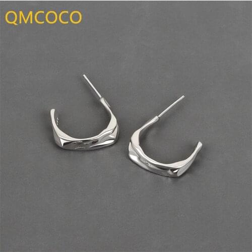 QMCOCO 925 Silver New Creative Design Irregular Concave-Convex C-Shape Texture Earrings INS Fashion Simple Earrings For Woman