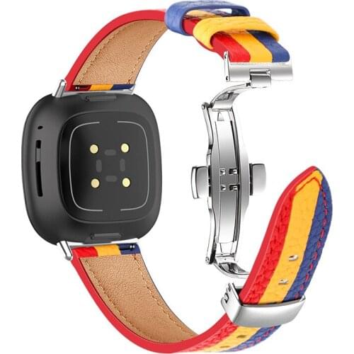 For Versa 3 Genuine Leather Watch Band Strap for Fitbit Sense/Versa 3 Soft Cow Leather Butterfly Buckle Bracelet For Versa 3