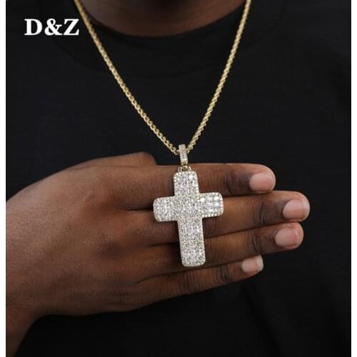 D&Z Hip Hop Luxury Full Micro Paved CZ Cross Necklaces Pendants with Iced Out Bling Tennis Chain Collares For Men
