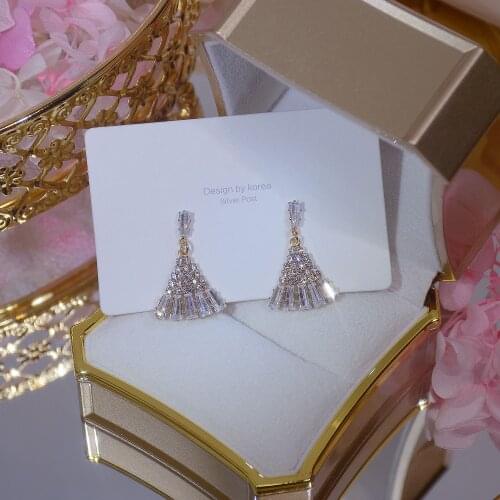 S925 Silver Needle Fan Shaped Super Flash Zircon Luxury Earrings High End 14k Gold Banquet Party Selection Jewelry